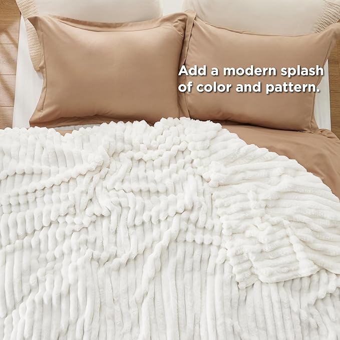 Bedsure King Size Blanket for Bed - GentleSoft Cozy Soft Blankets for Women, Cute Large Bedding Fleece Throws for Girls, Off White, 108x90 Inches