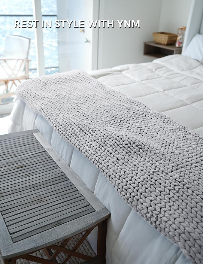 YnM Chunky Throw Blanket, Medium-Weight, Hand Knitted, Skin Friendly, Ventilated and Breathable, Machine Washable, Home Décor Piece for Couch, Sofa and Bed (Lunar Grey, 60x80 Inch)