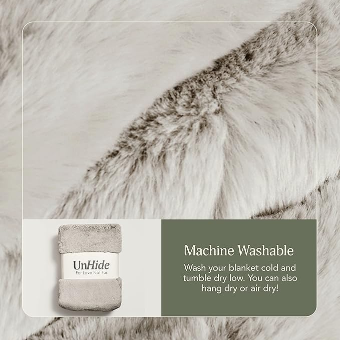 UnHide Marshmallow - Faux Fur Blanket - Heavy Weight, Extra Soft Blanket - Made from Recycled Materials - Machine Washable - Medium (60" x 80") - Greige