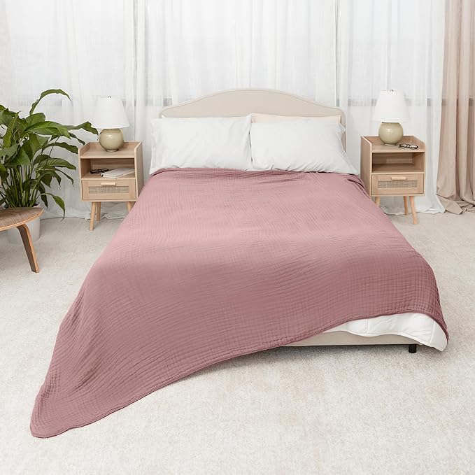 Comfy Cubs Muslin Blanket for Adults King 108" x 90" - 6 Layer Soft, Breathable & Lightweight Muslin Adult Blanket - Machine Washable & Designed in The US Bedding for All Seasons - Mauve