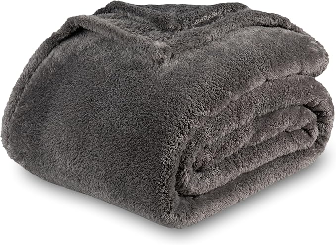 Berkshire Blanket Classic Extra-Fluffy™ Plush Throw Blanket, Soft Fuzzy Fluffy Long Hair Throw Blanket for Couch Sofa Bed, Shadow Grey, 50x60 Inches