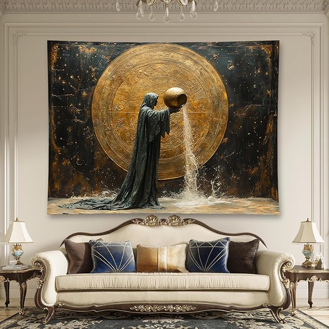 Liuzhouzai Vintage Zodiac Aquarius Tapestry Wall Hanging Astrology Home Decoration Aesthetics Suitable for Bedroom Living Room Dormitory Office Wall Decor 80x60 Inches