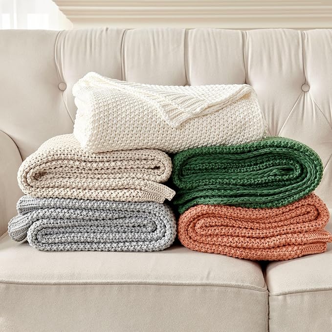 Joydeco Chunky Cable Knit Throw Blanket, Lightweight 100% Cotton Soft Cozy Throw Twin Blanket for Couch Bed and Sofa, Rustic Breathable Farmhouse Blanket Gift for Women Men(Grey, 60"x80")