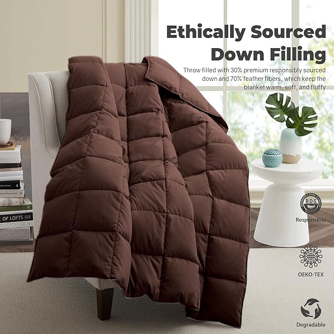 Soft Lightweight Down Blanket for Bed Sofa Couch Indoor and Outdoor Use, Warm and Fluffy Throw Blanket, Chocolate, King Size (108"X88")