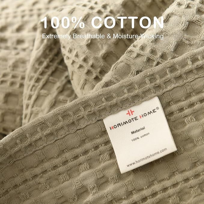 100% Cotton Waffle King Blanket with Fringe 104"x90", Pre-Washed Waffle Weave Blanket for All Season, Lightweight Breathable Soft Cozy Throw Blanket for Couch, Bed, Travel (Sage Green)