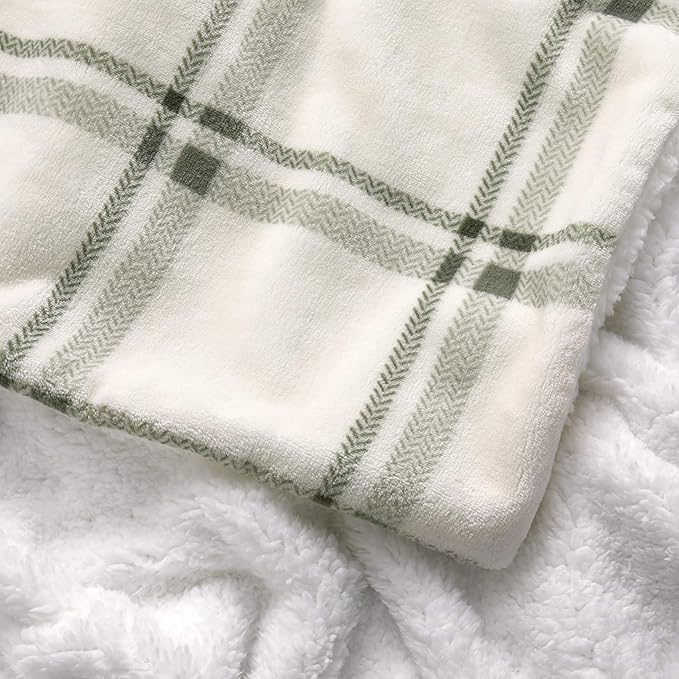 Lucky Brand Sherpa Plaid Olive/Sage 50"X70" Cozy Plush Blanket - Premium Microfiber Throw for Luxurious Comfort and Style