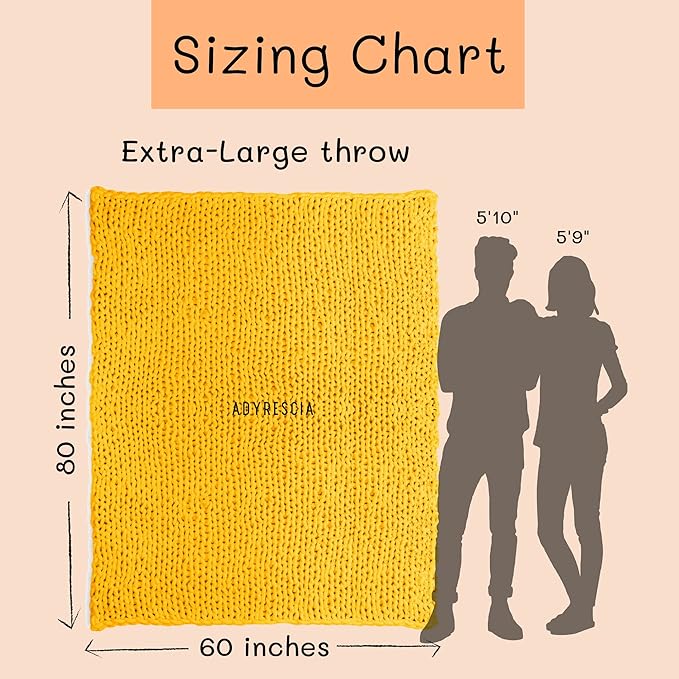 Adyrescia Chunky Knit Blanket Throw | 100% Hand Knit with Jumbo Chenille Yarn (60"x80", Harvest Yellow)