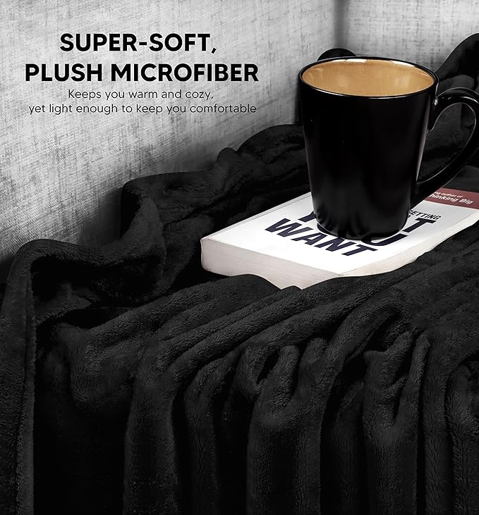 Utopia Bedding Fleece Blanket Full Size Black 300GSM Luxury Fuzzy Soft Anti-Static Microfiber Bed Blanket (90x84 Inch)