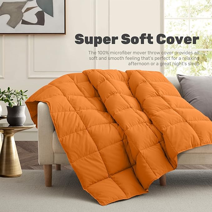 Soft Lightweight Down Blanket for Bed Sofa Couch Indoor and Outdoor Use, Warm and Fluffy Throw Blanket, Orange, King Size (108"X88")