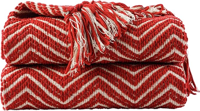 BATTILO HOME Red Throw Blanket for Couch, Decorative Knit Blanket for Bed, Super Soft Warm Christmas Throws for Fall Winter Accent Decor, 50"x60"