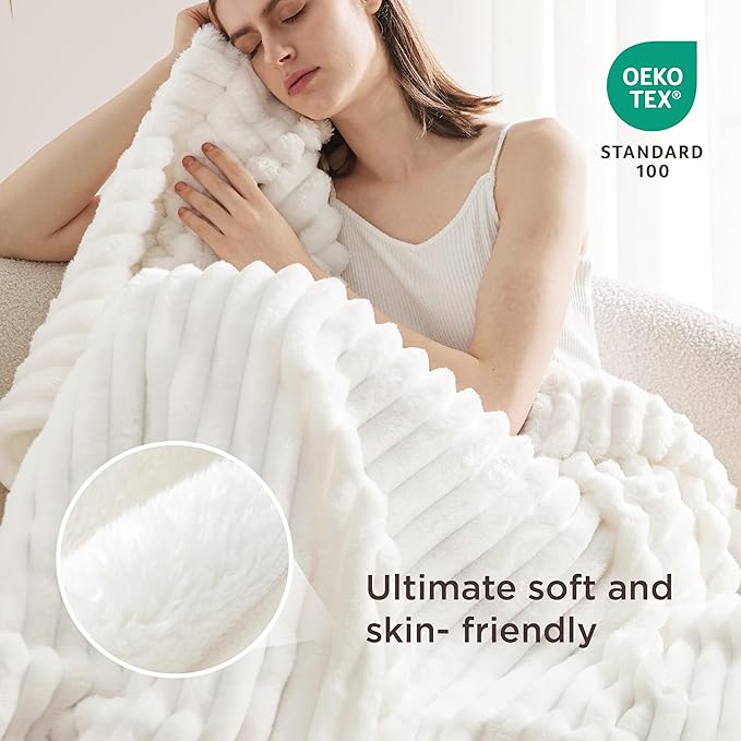 Bedsure White Throw Blanket for Couch - GentleSoft Cozy Soft Blankets for Women, Cute Small Fleece Throws for Girls, House Bedroom Decor Aesthetic Gift for Women, Off White, 50x70 Inches