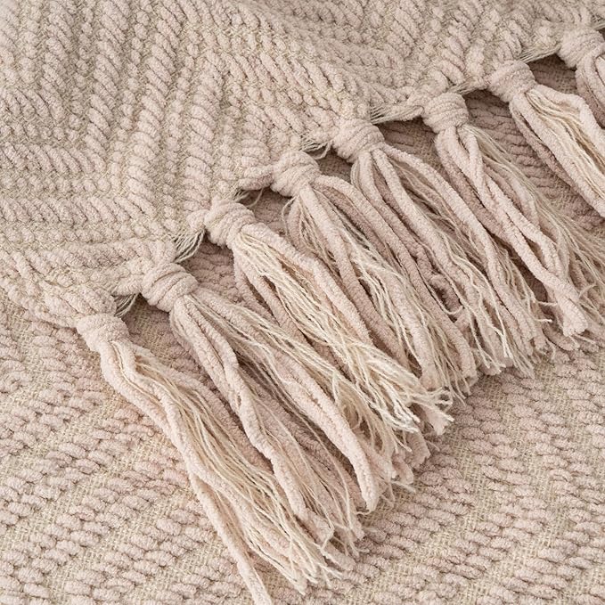 BATTILO HOME Beige Throw Blankets for Couch, Knitted Tan Throw Blanket for Twin Bed, Super Soft Warm Large Throws for Home Decor, 60" x 80"