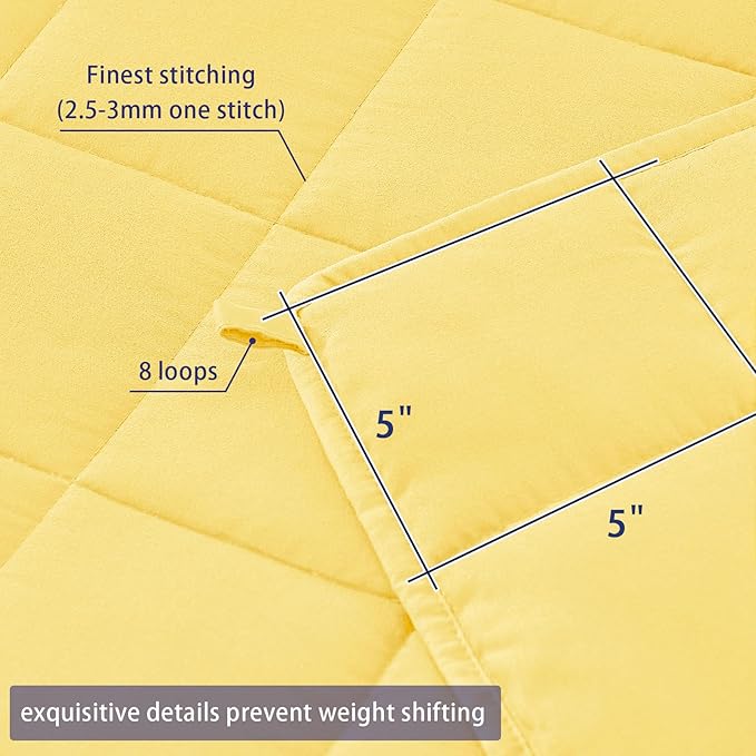 yescool Weighted Blanket for Adults (22 lbs, 60" x 80", Yellow) Cooling Heavy Blanket for Sleeping Perfect for 210-230 lbs, Queen Size Breathable Blanket with Premium Glass Bead, Machine Washable