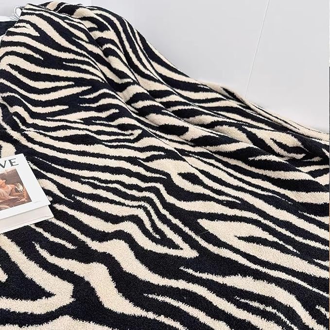 Fluffy Fleece Throw Blanket for Couch, Soft Cozy Black and White Zebra Blankets Fuzzy Thick Twin Blanket for Women, All Seasons (50x70 Inch)