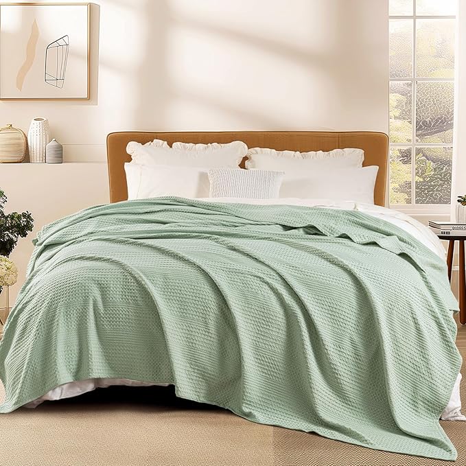 PHF Lightweight Waffle Weave Blanket Queen Size, Breathable & Ultra Soft, 90"x 90" Soft & Cozy Thin Blanket, Perfect for Summer & Hot Sleepers, Bed, Home Decor - Sage Green