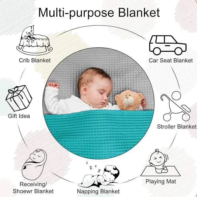 PHF Pre-Washed Cotton Waffle Weave Blanket Baby Size,Snag Proof Throw for Spring Summer,Lightweight Breathable 30x40,Oeko-TEX Certified for Bed,Machine Washable, Home Decor Gift,Teal