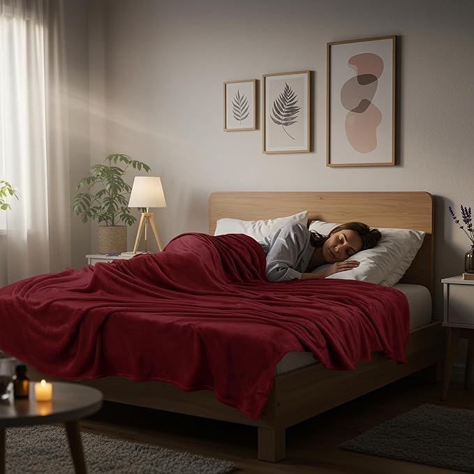 Utopia Bedding Fleece Blanket King Size Burgundy 300GSM Luxury Anti-Static Fuzzy Soft Microfiber Bed Blanket (90x102 Inch)