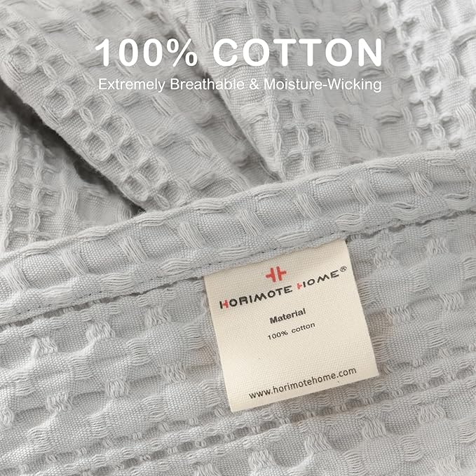 100% Cotton Waffle Queen Blanket with Fringe 90"x90", Pre-Washed Waffle Weave Blanket for All Season, Lightweight Breathable Soft Cozy Throw Blanket for Couch, Bed, Travel (Light Grey)