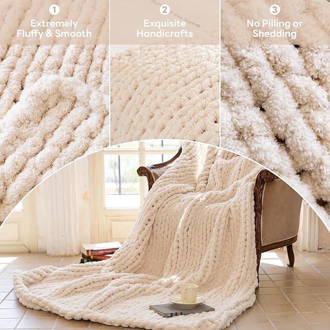 Chunky Knit Blanket – Heavyweight 7.99 lbs & 3cm Ultra-Thick Yarn Upgrade |Luxury Size Throw, Woven Rope for Couch, Bed, Sofa | Machine Washable – Cozy Home Decor & Gift