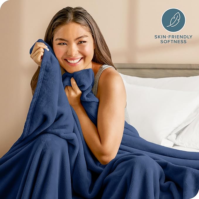 Bare Home Fleece Microplush Blanket - King - Lightweight Throw for Bed, Sofa, Couch, Movie Night, Camping, and Travel - Ultra Soft Warm Blanket (King, Dark Blue)