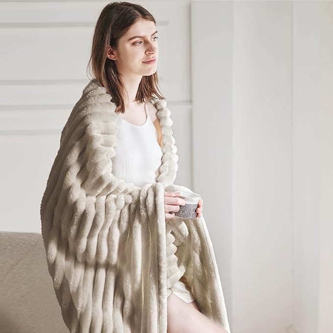 Bedsure Beige Throw Blanket for Couch - GentleSoft Cozy Soft Blankets for Women, Cute Small Fleece Throws for Girls, Linen, 50x60 Inches