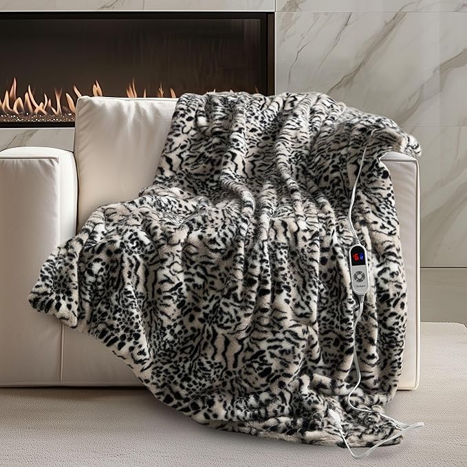 Luxury Faux Fur Heated Blanket Electric Throw - Tiger Print Ultra Soft Thick Warm Heated Blanket, 6 Heating Levels & 12 Hours Auto-Off, ETL Certified, Washable, Luxurious Gifts, 50''x60''