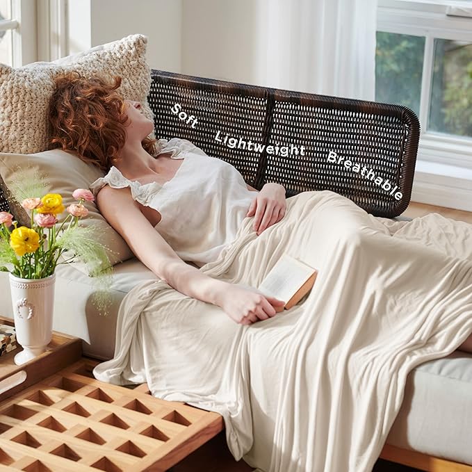 Bedsure Beige Cooling Blanket for Hot Sleepers - Summer Cold Throw Blanket for Bed, Arc-Chill Lightweight Summer Bedding, Cool Thin Ice Cold Cooled Throws with Rayon Derived from Bamboo, 50x70