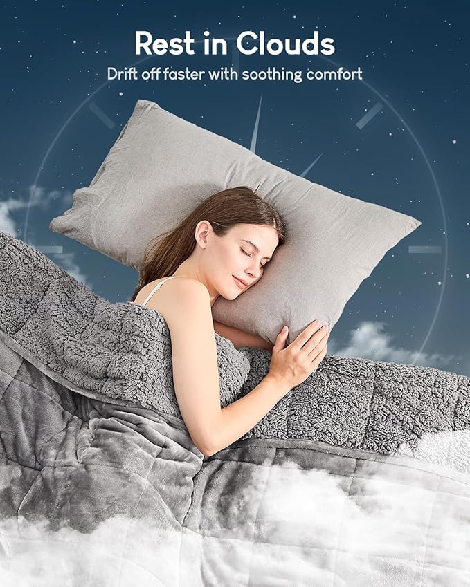 Weighted Blanket 12 lbs Queen Size, Flannel Shaggy Sherpa Weighted Blanket for Adults Comfortable Weighted Blankets for Calming and Relax, Bed Sofa Heavy Blankets, 60x80 inches, Grey