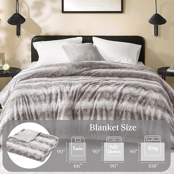Zuri Ultra-Soft Poly Fur Blanket, Reversible Plush, All Season & Lightweight Fuzzy Blanket for Bed, Couch & Sofa, Twin/Twin XL, Grey