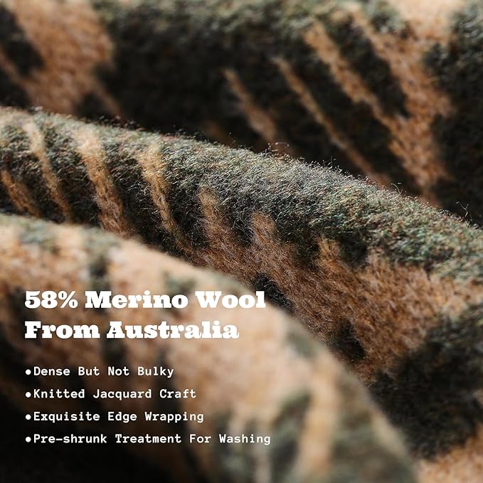 ACUSHLA Merino Wool Blanket - Soft Warm Thick Washable Large Throw Blanket for Camping Bed Couch Outdoor Travel All Weather, Navajo Style Green 79X63