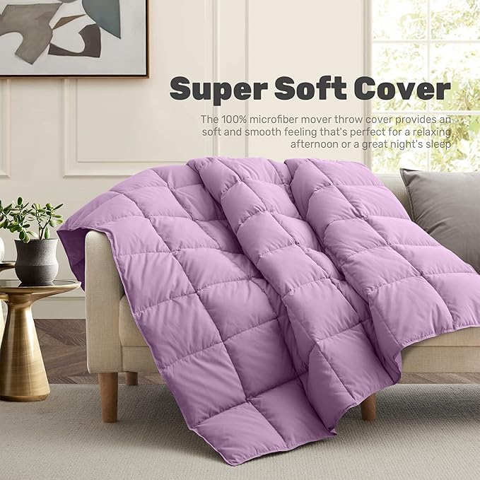 Soft Lightweight Down Blanket for Bed Sofa Couch Indoor and Outdoor Use, Warm and Fluffy Throw Blanket, Light Purple, Queen Size (90"X88")