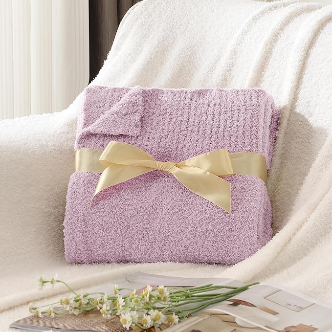 JOOJA Super Soft Throw Blanket - Queen Size, Comfy Cozy Fuzzy Plush Fleece Blanket for Bed, Couch, Sofa - Lightweight, 90 x 90 Inches, Lilac