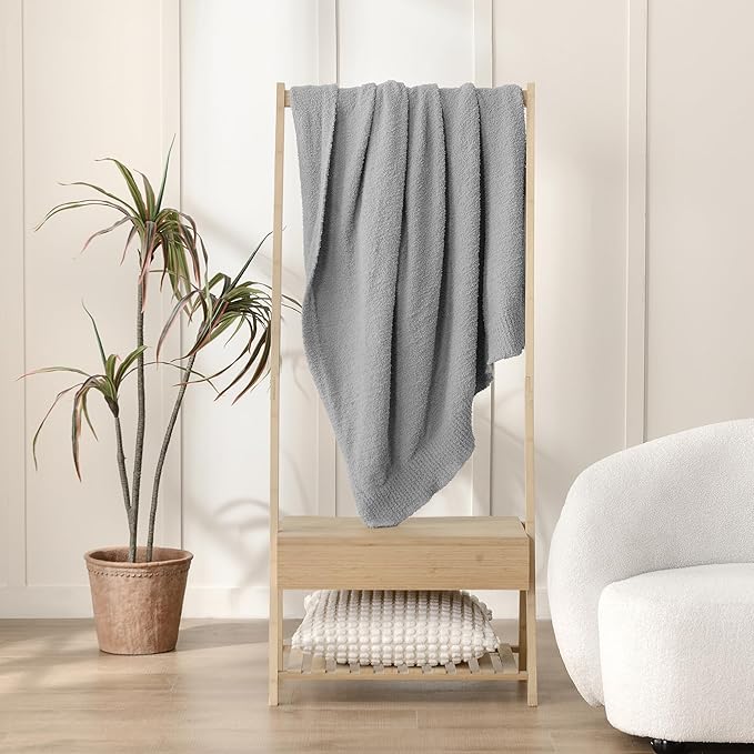 JOOJA Grey Knit Throw Blanket Knitted Boucle Blankets Decorative Soft Fuzzy Throw Bed Blanket for Women Couch 50x60 Inches Grey