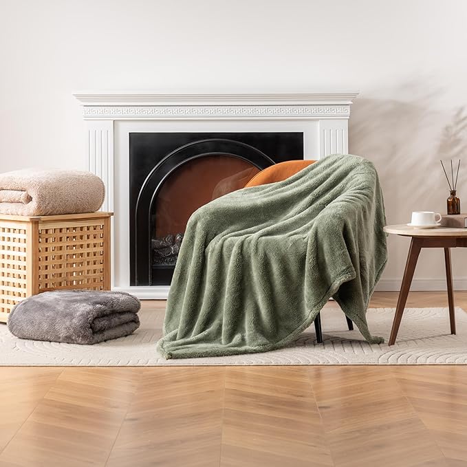 Berkshire Blanket Classic Extra-Fluffy™ Plush Blanket King Size, Soft Fuzzy Fluffy Long Hair Blanket for Couch Sofa Bed, Dark Sage Green, 90x108 Inches