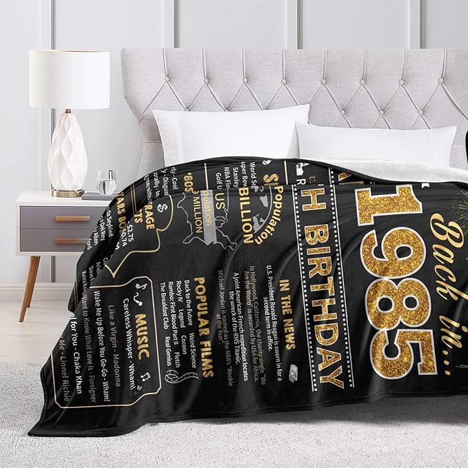 40th Birthday Gifts Women Men, 40 Year Old Birthday Gifts for Women Men, 40th Bday Gift Ideas Throw Blanket 60 x 50 Inch, 1985 Bday Gift for Woman Man, 40 Yr Old/Forty Presents for Female Male