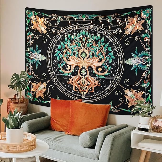Tree of Life Tapestry - Natural Hippie Wall Hanging, UV Resistant, Machine Washable, Lightweight, Psychedelic Witchcraft Bedroom Decor for Bedroom, Living Room, Yoga Room - 59.1x49.2 Inch