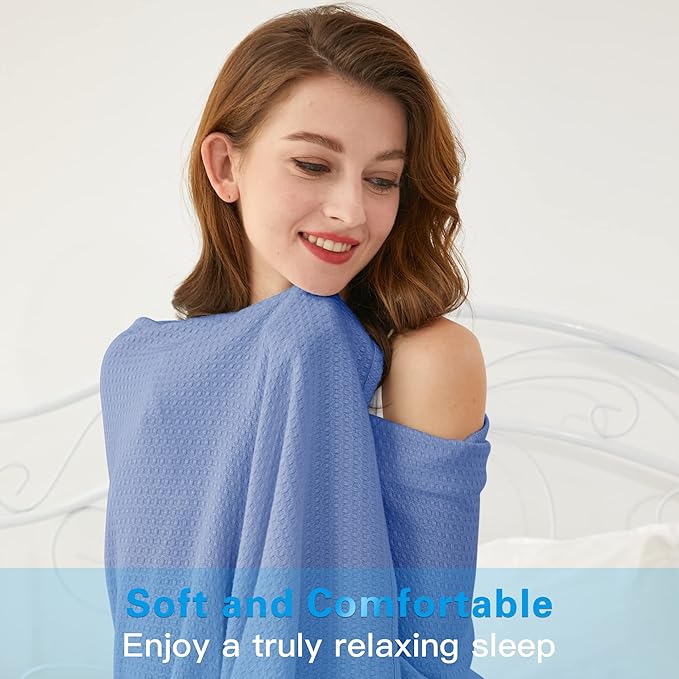 AmyHomie Cooling Blanket, 100% Rayon Derived from Bamboo, Cool Summer Blanket for Hot Sleepers Soft Comfy Lightweight Blankets for All Seasons(Periwinkle Blue, 59×79in)