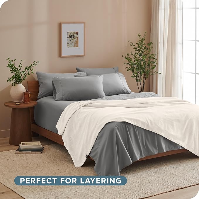 Bare Home Fleece Microplush Blanket - Full/Queen - Lightweight Throw for Bed, Sofa, Couch, Movie Night, Camping, and Travel - Cabin Blanket (Full/Queen, Vanilla)