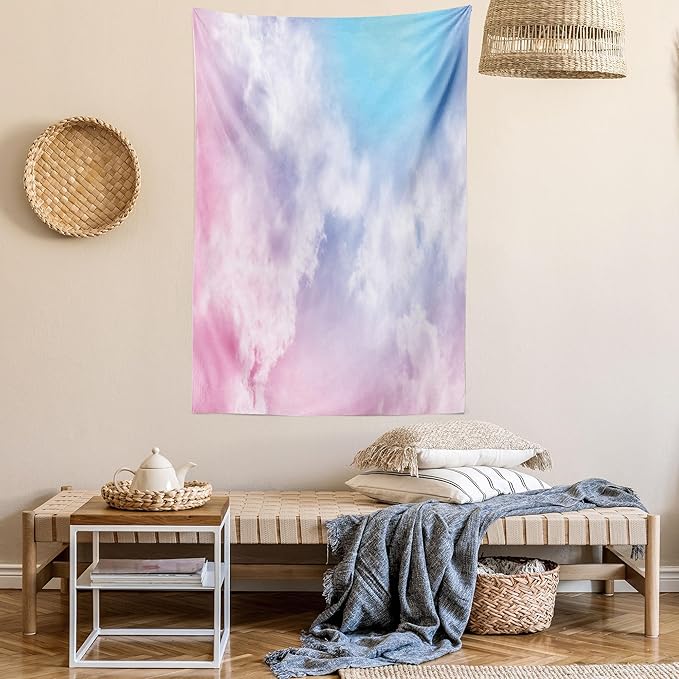 Ambesonne Pastel Tapestry, Fantasy Sky Abstraction Smoky Clouds Foggy Ethereal Composition, Fabric Wall Hanging Decor for Bedroom Living Room Dorm, 23" X 28", Pink Blue
