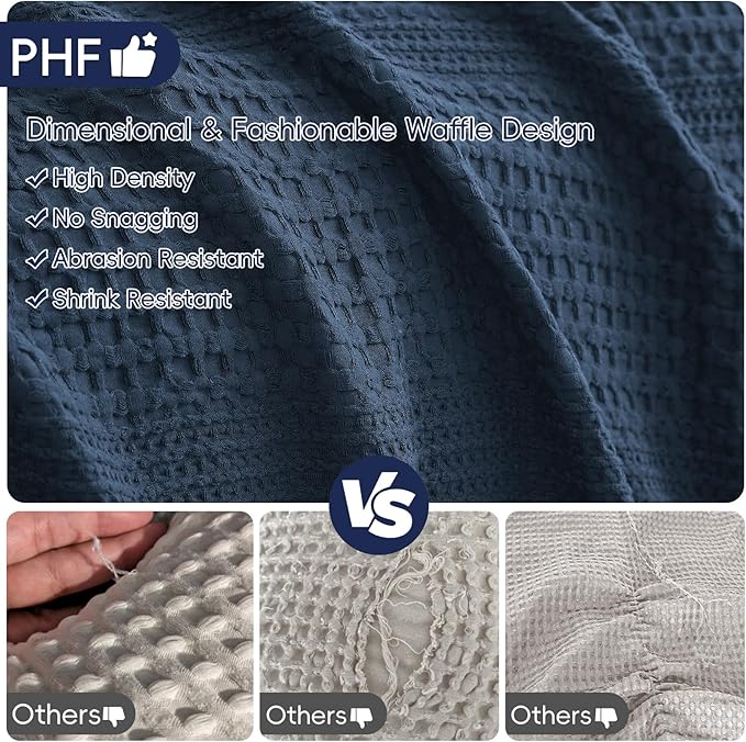PHF Lightweight Waffle Weave Blanket Twin Size, Breathable & Ultra Soft, 66"x 90" Soft & Cozy Thin Blanket, Perfect for Summer & Hot Sleepers, Bed, Home Decor - Navy Blue