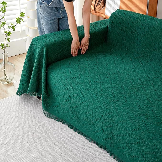 AIVIA Armless Loveseat Cover Sheet Blanket, Anti Slip Throw Cushion Covers for 2 Seater Armless Couches, Love-Seat Furniture Decor Slipcovers Protector for Dogs Cats (71” x 91” Blackish Green)