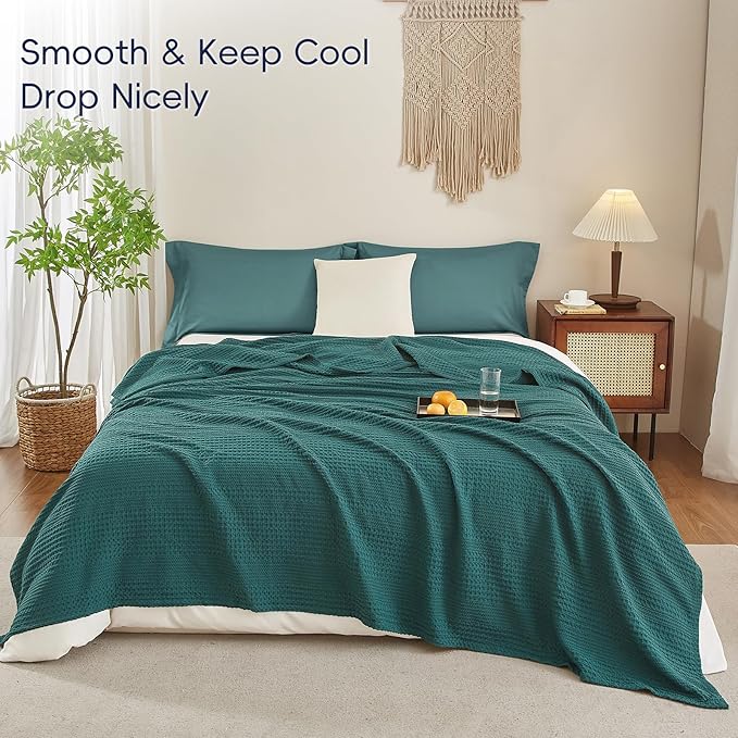 PHF Lightweight Waffle Weave Blanket Queen Size, Breathable & Ultra Soft, 90"x 90" Soft & Cozy Thin Blanket, Perfect for Summer & Hot Sleepers, Bed, Home Decor - Mediterranea