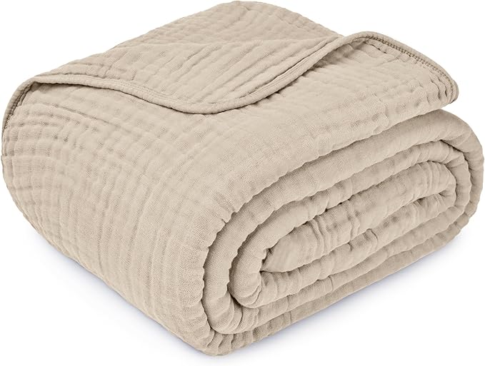 Comfy Cubs Muslin Blanket for Adults Queen 90" x 90" - 6 Layer Soft, Breathable & Lightweight Muslin Adult Blanket - Machine Washable & Designed in The US Bedding for All Seasons - Sand
