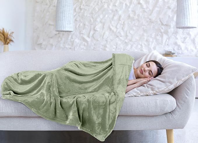 Utopia Bedding Fleece Blanket Full Size Sage Green 300GSM Luxury Fuzzy Soft Anti-Static Microfiber Bed Blanket (90x84 Inch)