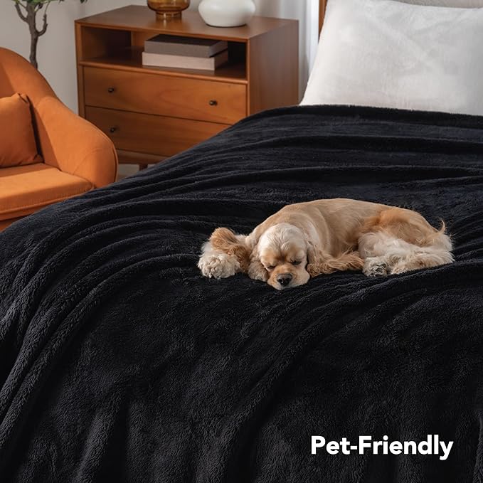 Berkshire Blanket Classic Extra-Fluffy™ Plush Blanket King Size, Soft Fuzzy Fluffy Long Hair Blanket for Couch Sofa Bed, Black, 90x108 Inches