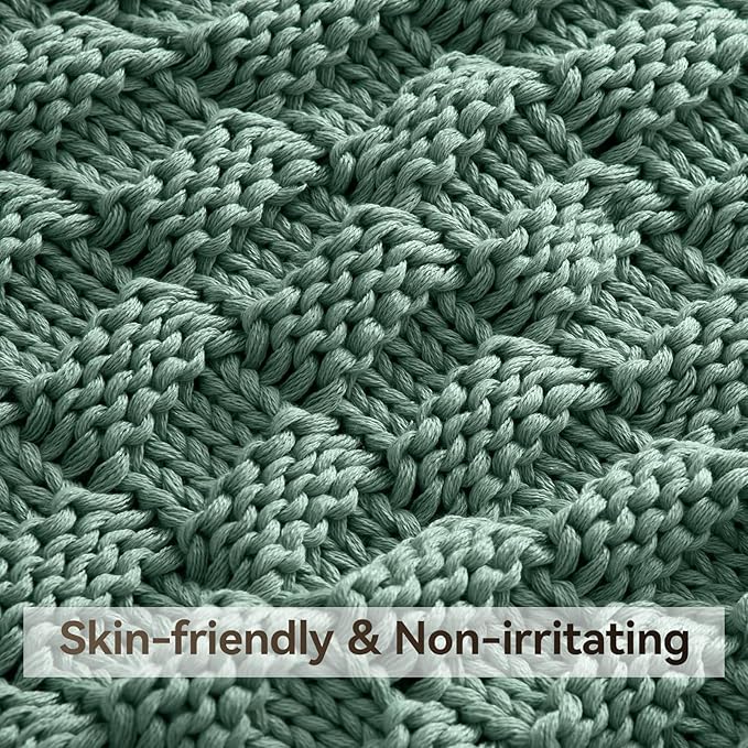 Knitted Weighted Blanket Kids, No Beads Heavy Blanket 36” x 48'' 5lbs, Breathable Chunky Knit Blanket, Cooling Weighted Blanket for Hot Sleepers, Christmas Home Decor (Light Green)