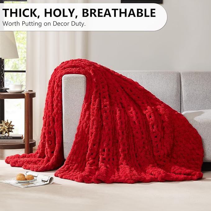 L'AGRATY Chunky Knit Blanket - Soft Chenille Yarn Throw - 60x80 inch: Handmade Thick Cable Crochet Blanket - Large Chunky Yarn Rope Knot Throw for Couch, Sofa, Bed, Home Decor