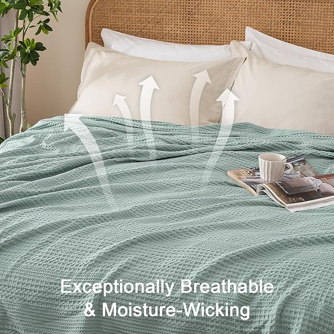 PHF Lightweight Waffle Weave Blanket Queen Size, Breathable & Ultra Soft, 90"x 90" Soft & Cozy Thin Blanket, Perfect for Summer & Hot Sleepers, Bed, Home Decor - Aqua Gray