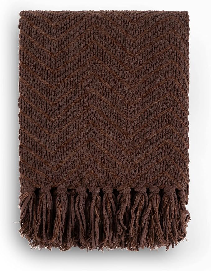 BATTILO HOME Dark Brown Throw Blanket for Couch, Knitted Brown Throw 50'' x 60'', Super Soft Cozy Warm Chocolate Throw for Living Room Chair Couch Bed Sofa Bedroom Home Decor