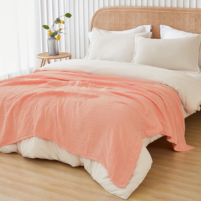 EMME Cotton Throw Blanket for Couch Soft Muslin Blankets 50"x60" Lightweight Breathable Blanket All Season Gauze Blanket, Pink